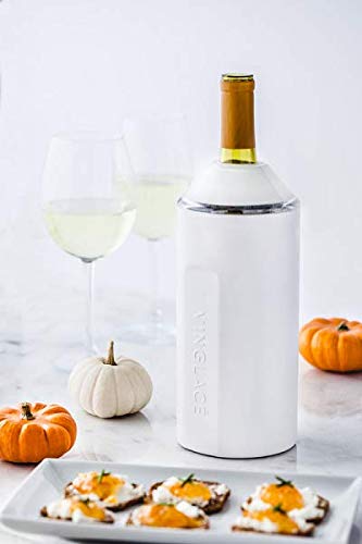 Vinglacé Wine Bottle Insulator | Stainless Steel | Double Walled | Vacuum Insulated | Tritan Plastic Adjustable Top | Keeps Wine & Champagne Cold for Hours | 10" x 11" x 12" | White