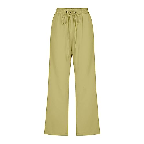 Capris Pants for Women Cotton Linen Casual Summer 2025 Straight Wide Leg Loose Drawstring Elastic Waist Trousers3