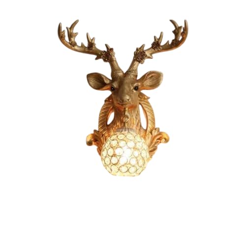 Deer Head Wall Mounted Antique Decorative Wall Sconce Light Lamp for Living Room, Bedroom (Luxury Golden)