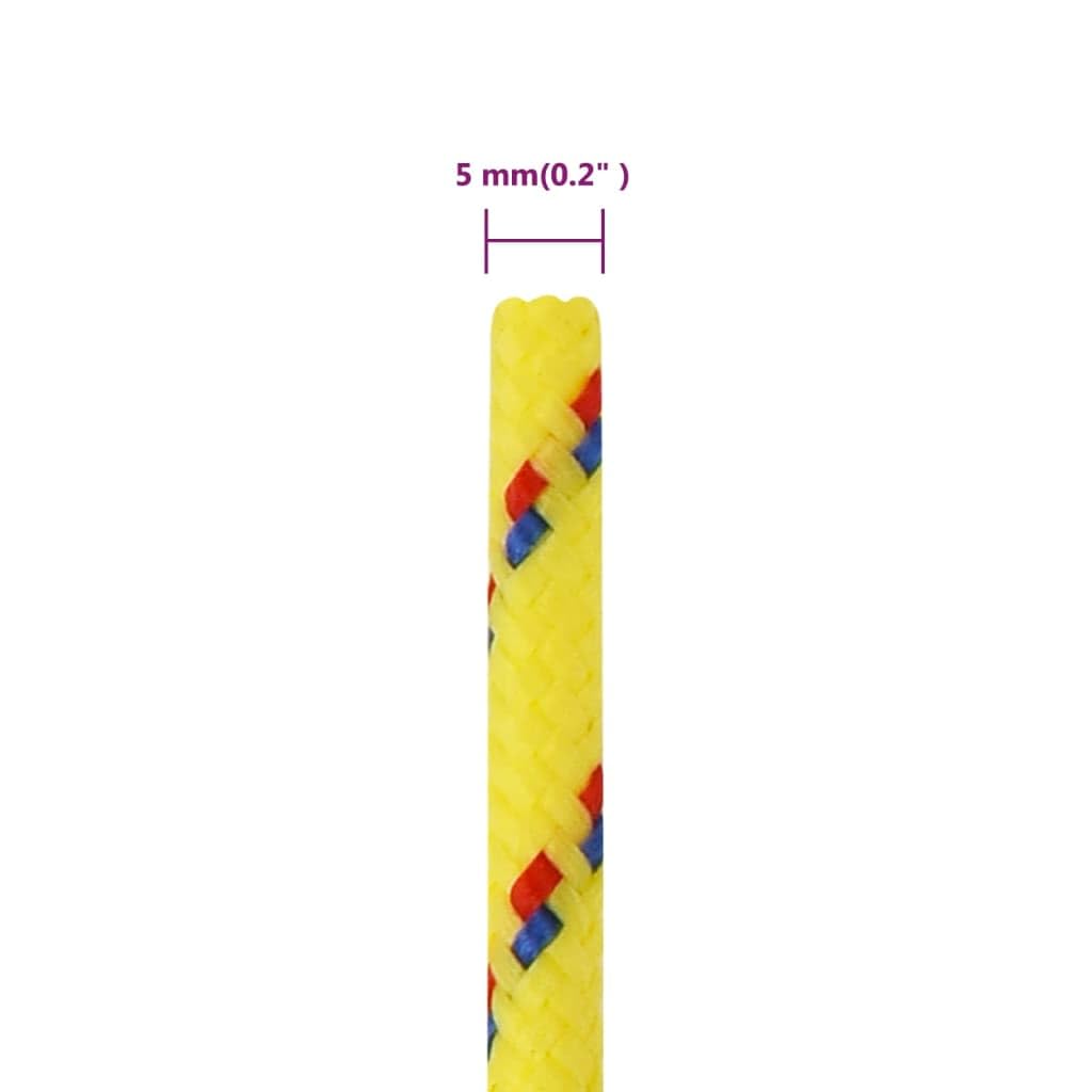 Corde de bateau jaune 5 mm 50 m en polypropylène tressé pour bateau, camping, jardin, transport avec haute résistance à la rupture et utilisation polyvalente pour sécuriser et fixer