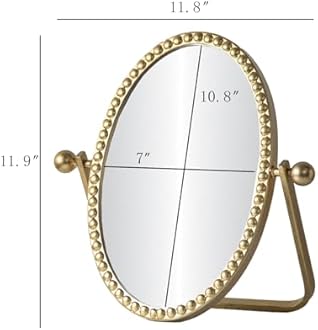 HuiDao Vintage Vanity Table Mirror, Desk Makeup Mirror Metal Framed with Stand, Gold Oval Retro Mirrors 360 Adjustable Rotation for Tabletop, Bedroom, Bathroom, Living Room, Antique 10.8'' x 7''