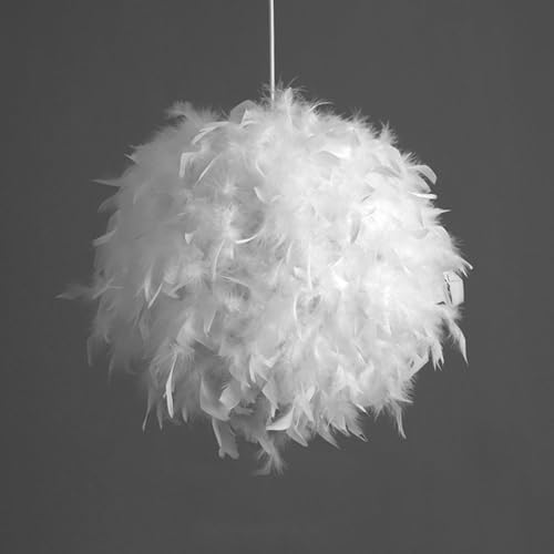 AHAQU Feather Lampshade 40cm Modern Feather Light Shade for Ceiling Pendant Light Table and Floor Lamp White Fluffy Lampshade for Bedroom Living Room Party Wedding Decoration