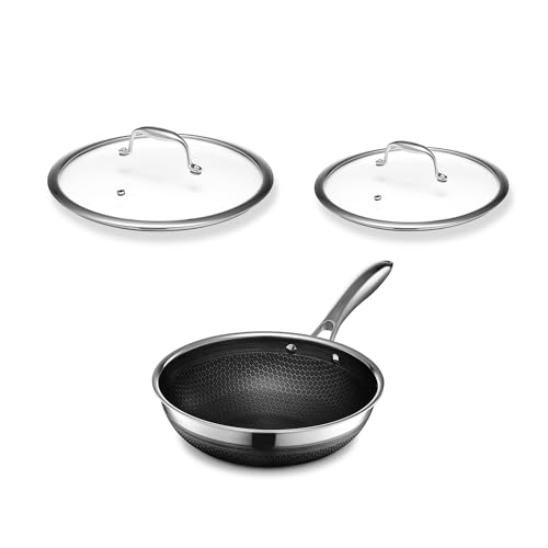 HexClad Hybrid Nonstick 3-Piece Cookware Set, 10" Wok, 10" Lid, and 8" Lid, Stay-Cool Handles, Dishwasher and Oven-Safe, Induction Ready, Compatible with All Cooktops