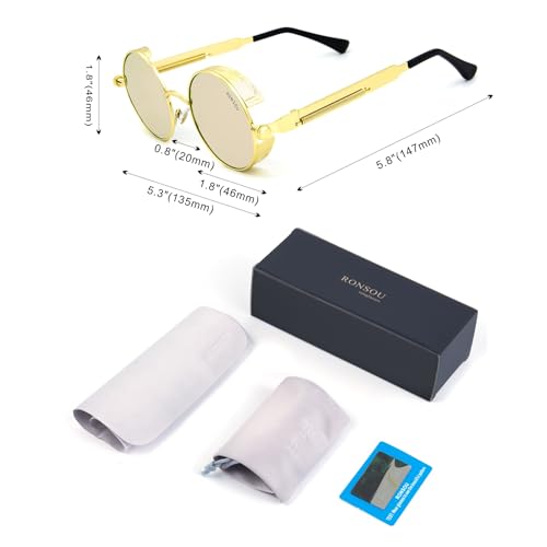 Image of RONSOU Steampunk Style Round Vintage Polarized Sunglasses Retro Eyewear UV400 Protection Matel Frame