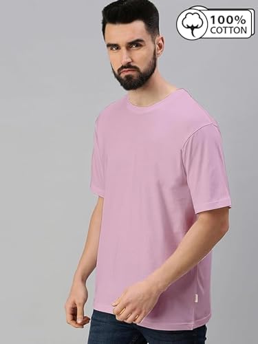 Image of Veirdo Oversized Baggy Fit Drop Shoulder Half Sleeves Round Neck Solid Pure 100% Cotton T-Shirt for Men (Available in White, Black, Mustard, Maroon, Green, Lilac, Navy, Red Color)