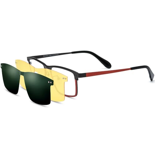 Image of FONEX Pure Titanium Glasses Frame Men Square Magnet Clip On Eyeglasses with Polarized Lens