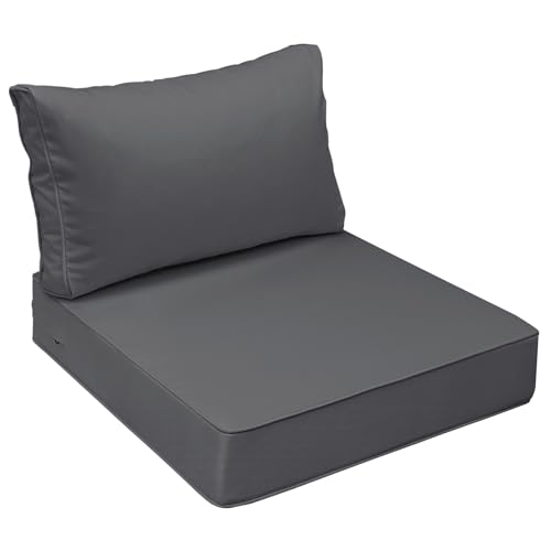 Image of AAAAAcessories Outdoor Seat Cushions for Chairs, Fade-Resistant, Waterproof Patio Furniture Replacement Cushions, 23.5 inch x 25.5 inch x 5 inch + 23.5 inch x 13.5 inch, Dark Gray