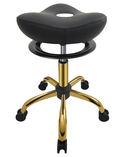 WINEDYOUNG Rolling Stools with Wheels Adjustable Height Salon Stool with Tangle-Free Hair Roller Rolling Stools Chair for Salon Bar Home Office Tatoo Medical Massage (Gold)