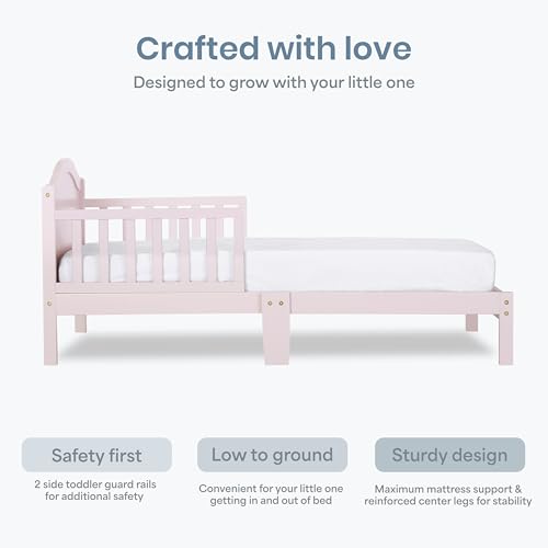 Image of Dream On Me Sydney Toddler Bed, GREENGUARD Gold, Pinewood, Blush Pink | Solid Arched Panel, Low to Floor Bed, 2 Safety Guard Rails, Sturdy Wooden Frame, 50 Lb Limit, BSA Verified