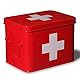 Theo&Cleo Medizin Box Metall, Erste Hilfe Kasten Koffer Schrank, Arzneischrank Medizinkoffer Retro, Medizinschrank, 22 * 16 * 16 cm, klein, Rot