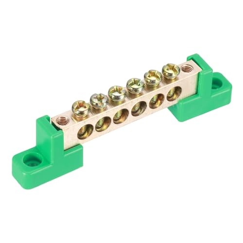 QUARKZMAN 1 Pcs 6 Posiciones Terminal Puente Barra De Conexión De Latón Para Distribución Eléctrica Con Tornillos Tira De Puesta A Tierra Verde 94x12x22mm