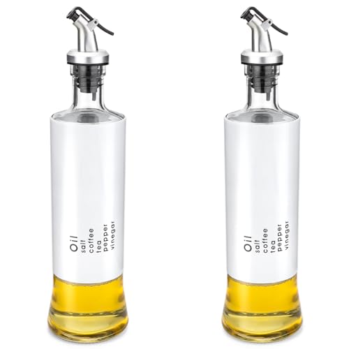 Nandent Juego de 2 botellas dispensadoras de aceite de oliva y vinagre, 500 ml, dispensador de aceite de vidrio para cocina (juego de 2, blanco)
