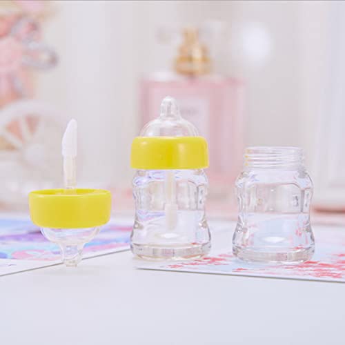 10/30/50 Uds. Envases de tubo de brillo de labios vacíos en forma de biberón, minibotellas de bálsamo labial rellenables transparentes con insertos de goma-50 Uds., amarillo