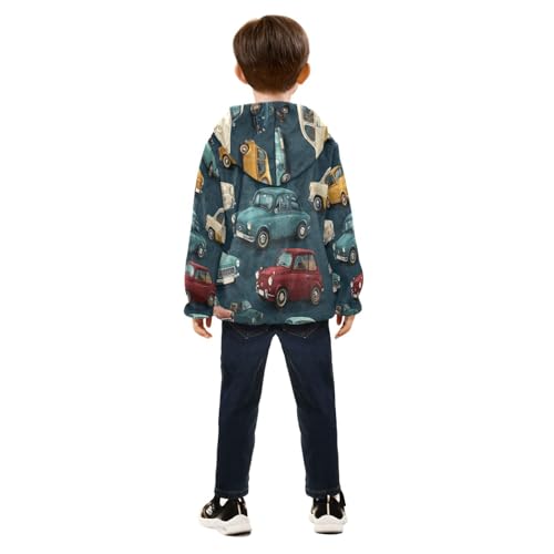 Retro Cars Pattern Print Design Toddler Fleece Jacket Girl Boys Hooded Fleece Jacket Coat Warm Outwear Zip-up 3-10T4