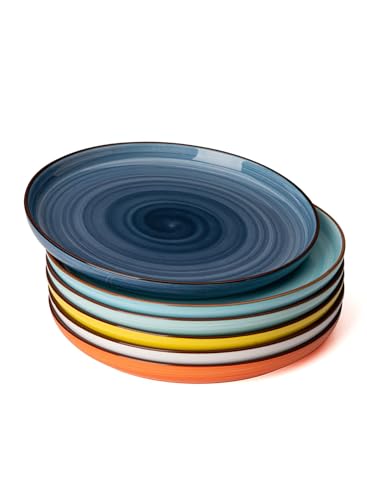 Sweese Dessert Plates, 7.4 Inch Porcelain Round Salad Plates, Appetizer Plates for Kitchen, Small Plates Set of 6, Dishwasher, Oven, and Microwave Safe, Hot Assorted Colors