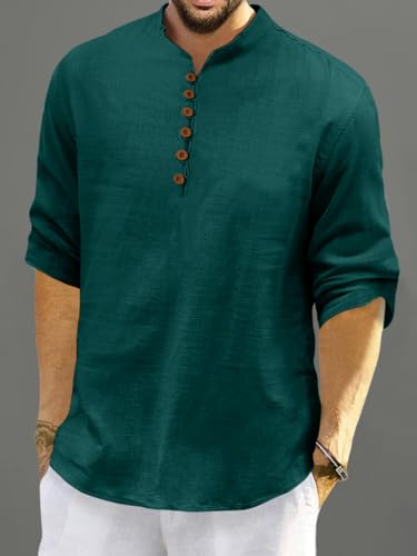 Image of FINIVO FASHION Men's Solid Cotton Blend Regular Fit Straight Kurta with Roll of Sleeve and Classic Collar, Pack of 1