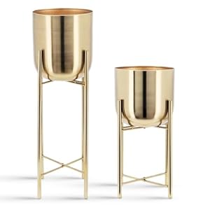 Delight World Decorative Metal Decorative Modern Indoor Planter Flower Pots Home Garden Decor Planter for Living Room Bedroom Interior Balcony (Gold), Set of 1