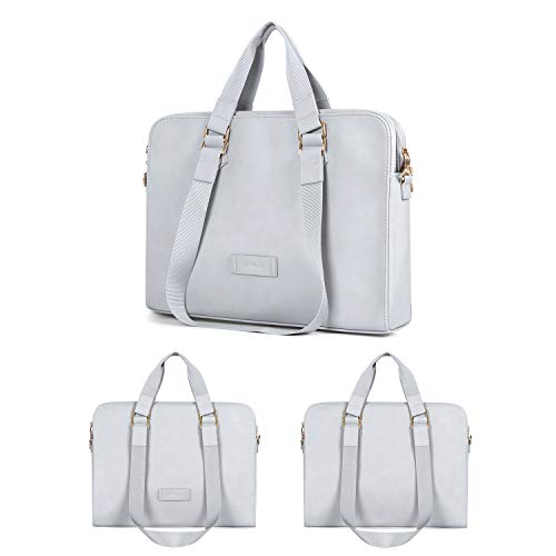 Kamlui Laptop Bag 15.6 Inch - for Women PU Waterproof Fashion Shoulder Messenger（Black） (15.6 ihch, Gray)2