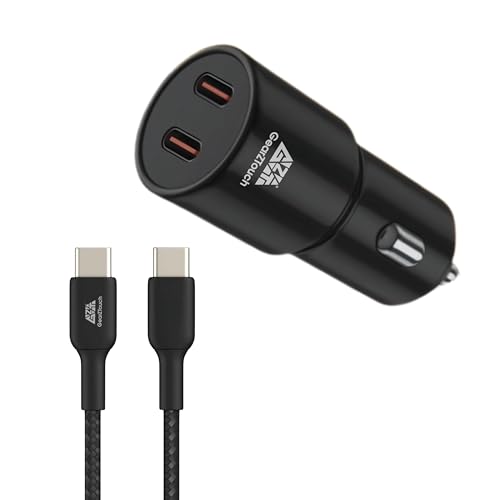 Image of 90W Dual Port Fast Smart Car Charger with 1.2M C-C Cable SuperVooc All Metal PD Quick 45W + 45W Fast Charger Compatible with iPhone & Android Samsung, Vivo, Oppo & Tablets All Brand-Black