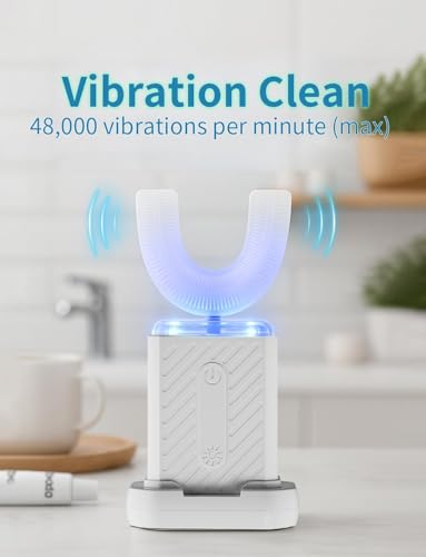 Image of U-Shaped Electric Toothbrush, 48,000 VPM, 4 Modes, 60-Second Clean, IPX7 Waterproof, ultrasonic Toothbrush with Magnetic Contact Charging