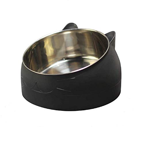 d.Stil Ciotola per Cibo Gatto Cani in Acciaio Inossidabile con Gomma Antiscivolo Base Pet Acqua Ciotola Gatto per Inclinazione di 15 Gradi(Nero, 1L)