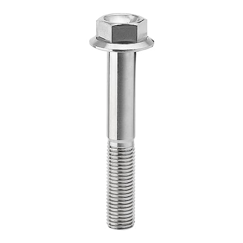 Image of Ti Screws M10 x 20 25 30 35 40 45 50 55 60 65 70 75 80 90 100mm 1.25 Pitch Titanium Flange Hex Bolt Pack of 4 (Silver, M10x65mm)