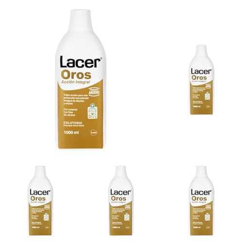 LACER OROS - Colutorio 1000 ml, Enjuague Bucal, Protección Bucodental Integral, Triple Acción, Previene el Sangrado, Reduce la Sensibilidad Dental, Protege Contra la Caries (Paquete de 5)
