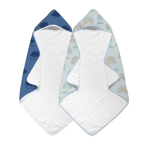 Image of CoolaPeach Hooded Baby Towels for Newborn,32x32 Inches,Baby Bath Towels,2-Pack,Hooded Towels for Baby,Infant,Toddler and Kids(Black Clouds)