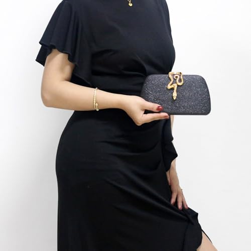 Image of Glitter Clutch Purses for Women Evening Handbags with Snake Closure for Party Prom Wedding