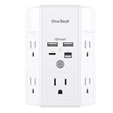 Multi Plug Outlet, Surge Protector, 5 Outlet Extender with 4 USB Ports (2 USB-C), PD 20W Wall Charger, 3-Sided 1800J Power Strip Outlets Splitter Wall Plug Adapter Spaced for Home Office, White