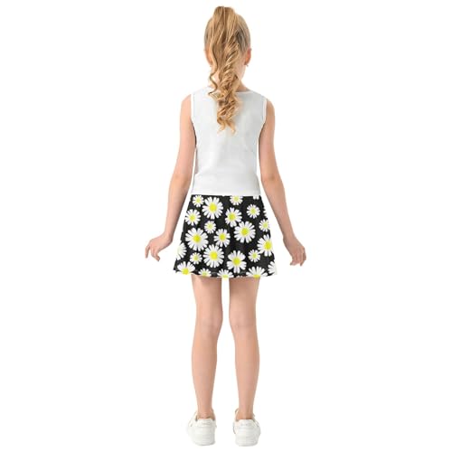 Joisal White Daisies Black Girls' Shorts Athletic Skorts Tennis Skirts for Kids Colored Girl Skort 3t4