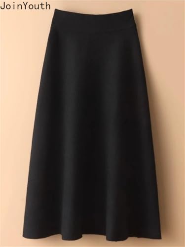 Women Vintage Skirts High Waist A-Line Thicked Korean Loose Saia Knitted Pleated Long Skirt 7