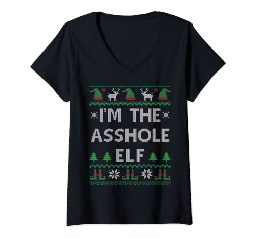 Mujer Asshole Elf Ugly Christmas Camiseta Cuello V
