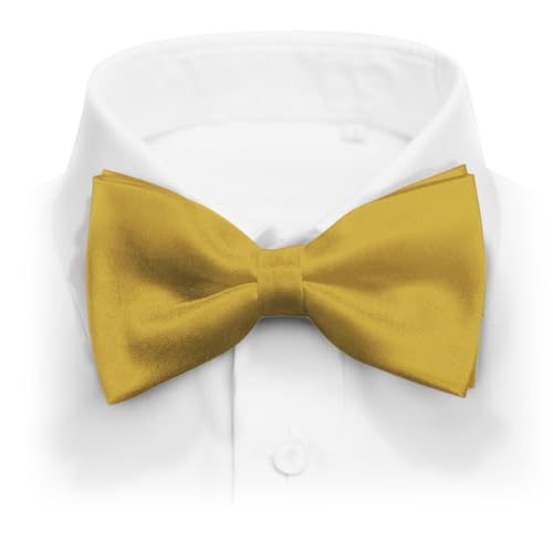 Mens Classic Pre-Tied Satin Formal Tuxedo Bowtie Adjustable Length Large Variety Colors Available, by Platinum Hanger (Gold)