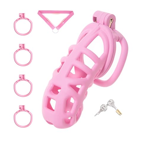 Chastity Cage Männer Sissy Peniskäfig mit Gürtel und 4 Ringen Sex Spielzeug für die Männer Keuschheitskäfig Herren aus Harz mit Schloss für Penis Fesseln Leichter und Atmungsaktiver (L)