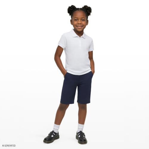 Image of IZOD Girls' School Uniform Short Sleeve Polo Shirt, Button Closure, Comfortable & Soft Interlock Fabric