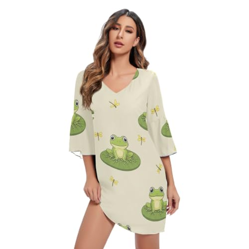 Robe d'été imprimée grenouille verte à col en V pour fête