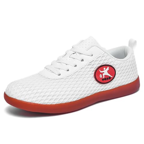 JiuQing Zapatos De Tai Chi Hombre Mujer De Malla para Artes Marciales Entrenamiento Cruzado Antideslizantes Ligeros Y para Fitness,Blanca,45 EU