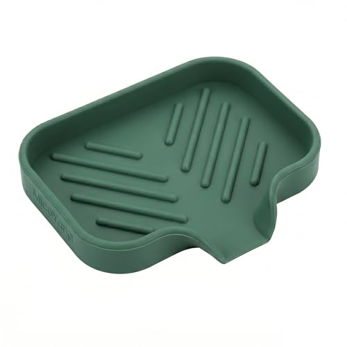 MicoYang Silicone Soap Dish with Drain, Green, 4.9