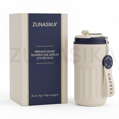 Image of Smart Coffee Mug 410ML, Stainless Steel Thermal Cup with Temperature Display | Leak Proof, Double Wall Vacuum Insulated, Anti-Slip Base, Ideal for Hot & Cold Drinks (Navy Blue)