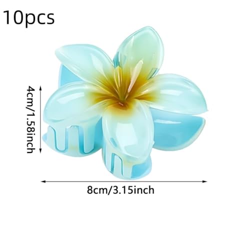 10 Pinzas para cabello Hawaiian Plumeria, clips en forma de garra con flores, antideslizantes para cabello grueso y fino, accesorios de playa para mujeres miniatura 3