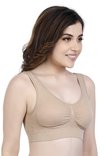 Image of PLUMBURY Women's Nylon Spandex Padded Sports Bra, Beige