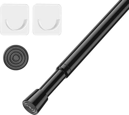 AIZESI 5/8 Inch Spring Tension Curtain Rods - 1-Pack with 2PCS Curtain Rod Holder, 26 to 39 Inch, Black