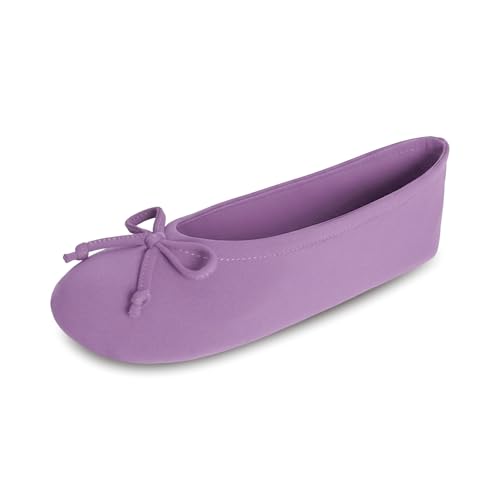 Image of Isotoner Women's Stretch Ballerina Slippers Soft House Shoes with 4 Way Stretch Fit, Bow Detail & Leather Sole