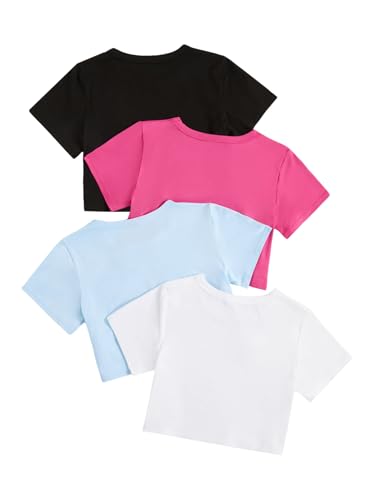 Image of SOLY HUX Girl's 4 Piece Short Sleeve Round Neck Tee T Shirts Summer Crop Tops