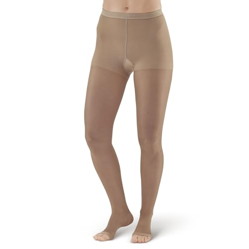 Ames Walker AW Style 33OT Sheer Support 20-30 mmHg Firm Compression Open Toe Pantyhose Beige Small