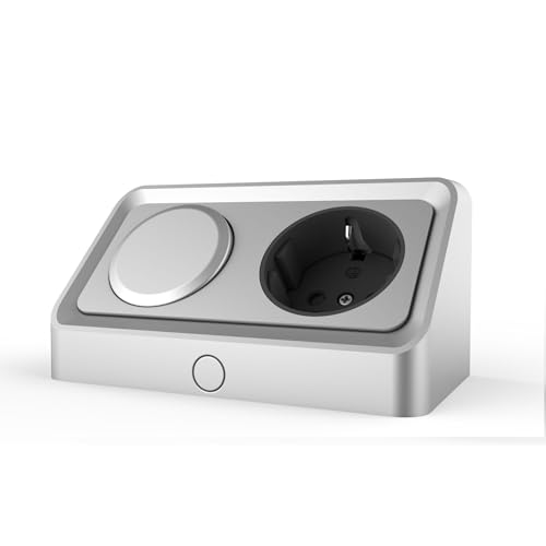 kalb | Vetra, angewinkelte Steckdose mit Wippschalter für Kabelausgang, 230 VAC Direktanschluss, inkl. Bohrschablone, Einzelsteckdose für Möbelmontage & Badezimmerschränke (Silbergrau)