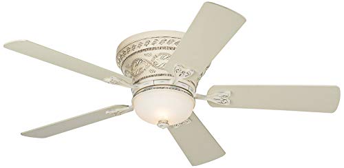 Casa Vieja 52" Ancestry Vintage Antique Country Cottage Indoor Ceiling Fan 5 Blade LED Light Remote Control French White Finish Blades Bedroom Living Room Kitchen Hugger Flush Mount Low Profile thumbnail 3