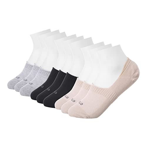 Image of SOLO Cotton Rich, No show socks, Low Cut Liner Non Slip. Made in Egypt (OEKO-TEX Certified)., H.grey /Black /Beige (9-pack), Small-Medium