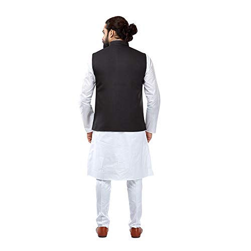 Image of Pure Cotton Kurta Pyjama Set & Jute Nehru Jacket